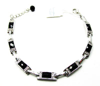 Lia Sophia Bold Contemporary Style Onyx and Diamante Link Bracelet - Front - Thumbnail