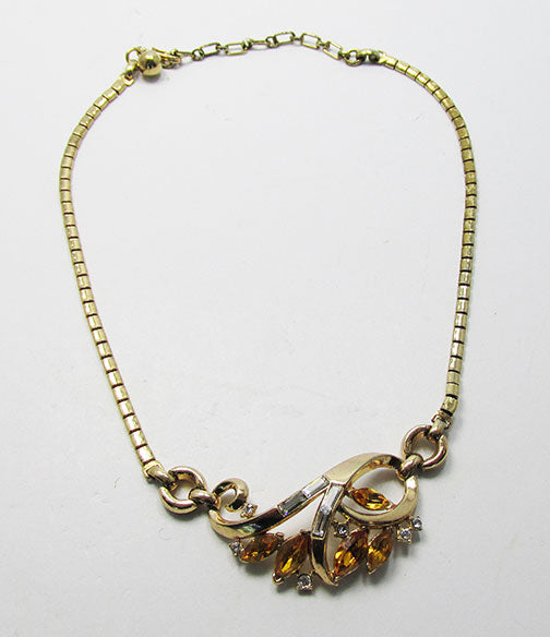 Trifari Vintage 1950s Mid Century Exquisite Topaz Floral Necklace