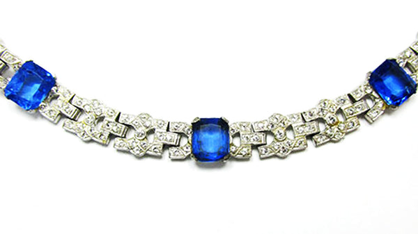 Coro 1930s Vintage Rare "R" Mark Art Deco Sapphire Diamante Bracelet - Close Up
