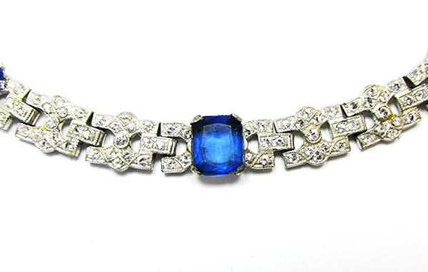 Coro 1930s Vintage Rare "R" Mark Art Deco Sapphire Diamante Bracelet - Close Up