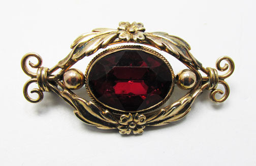 Vintage 1940s Spectacular Art Nouveau Style Gold Filled Rhinestone Pin