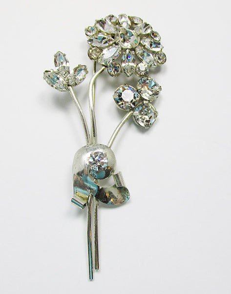 Vintage 1940s Coro Sterling Silver Rhinestone Floral Pin
