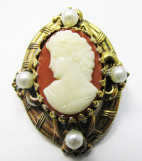 Vintage 1940s Classic Mid Century Pearl and Cameo Pin - Thumbnail