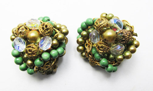 Vintage 1950s Spectacular Mid Century Crystal and Bead Earrings