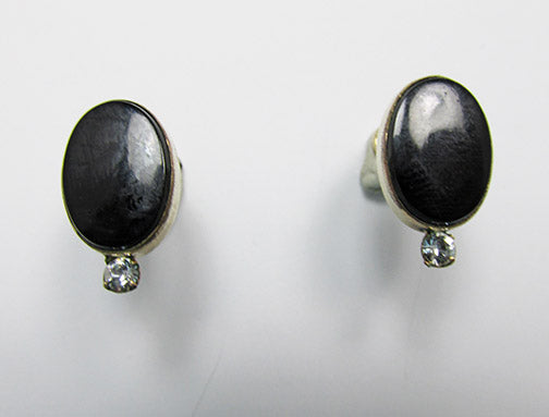 Van Dell Vintage 1950s Gold Filled Onyx and Rhinestone Earrings