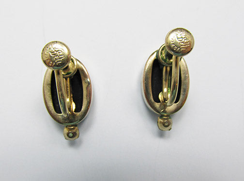 Van Dell Vintage 1950s Gold Filled Onyx and Rhinestone Earrings