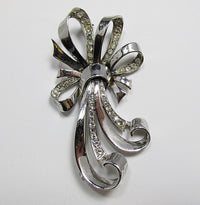 Boucher Vintage Eye-Catching 1930s Sterling Silver Ribbon Bow Pin - Thumbnail