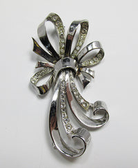 Boucher Vintage Eye-Catching 1930s Sterling Silver Ribbon Bow Pin - Thumbnail