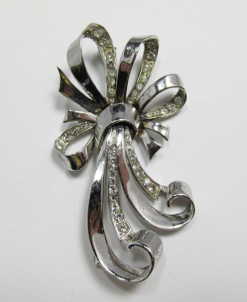 Boucher Vintage Eye-Catching 1930s Sterling Silver Ribbon Bow Pin