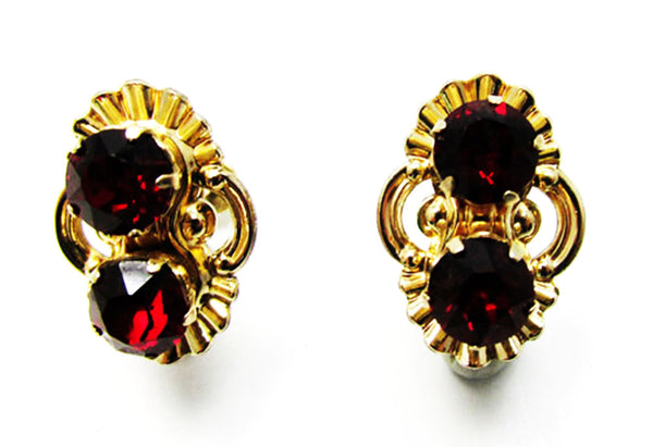Van Dell 1940s Vintage Jewelry Ruby Diamante Necklace and Earrings - Earrings