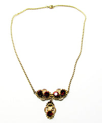 Van Dell 1940s Vintage Jewelry Ruby Diamante Necklace and Earrings - Necklace - Thumbnail