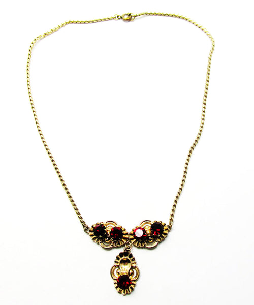 Van Dell 1940s Vintage Jewelry Ruby Diamante Necklace and Earrings - Necklace