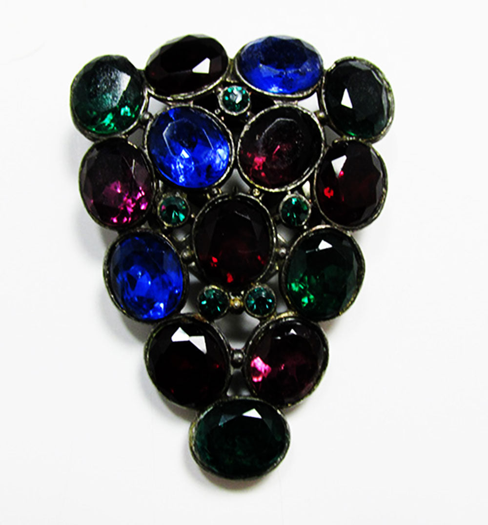 Vintage Jewelry 1930s Art Deco Multi-Colored Diamante Dress Clip - Front