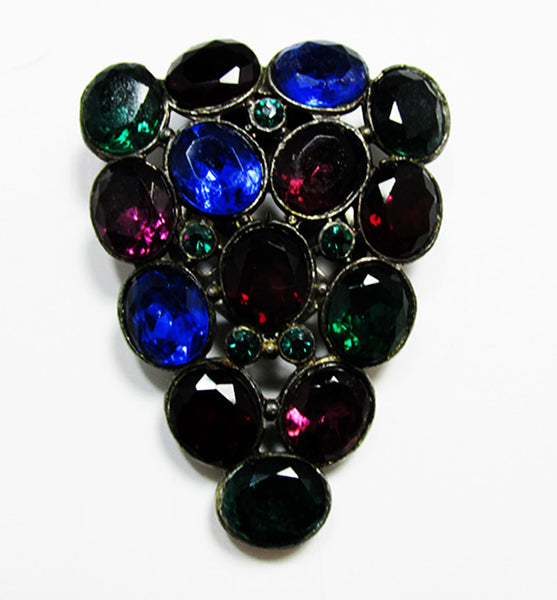 Vintage Jewelry 1930s Art Deco Multi-Colored Diamante Dress Clip - Front