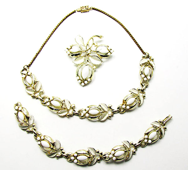 Vintage 1950s Jewelry Mid-Century Diamante Necklace, Bracelet, and Pin - Front