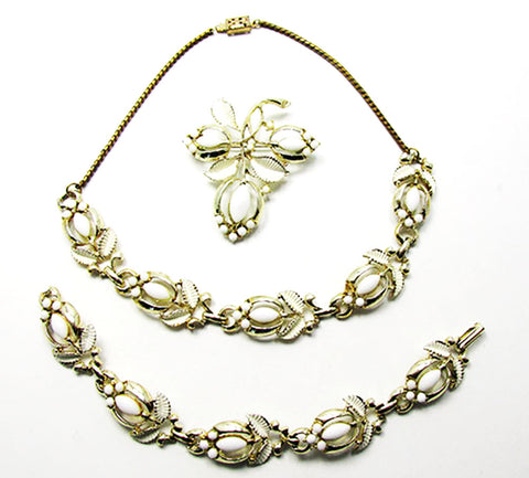 Vintage 1950s Jewelry Mid-Century Diamante Necklace, Bracelet, and Pin - Front