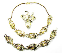 Vintage 1950s Jewelry Mid-Century Diamante Necklace, Bracelet, and Pin - Back - Thumbnail