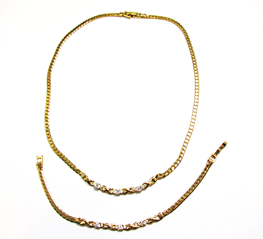 Vintage 1980s Contemporary Style Cubic Zirconia Necklace and Bracelet - Front