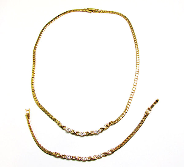 Vintage 1980s Contemporary Style Cubic Zirconia Necklace and Bracelet - Front