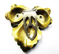 1920s Vintage Jewelry Unique Art Nouveau Brass Floral Dress Clip - Thumbnail