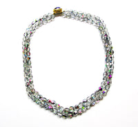 Vintage 1950s Jewelry Double Strand Gray Crystal Necklace and Earrings - Necklace - Thumbnail