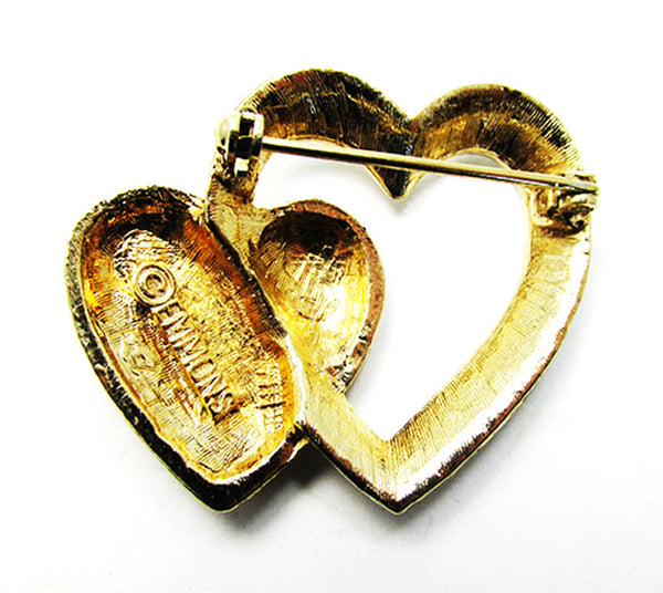 Emmons 1950s Designer Jewelry Eye-Catching Double Heart Diamante Pin - Back
