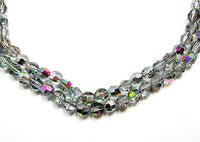 Vintage 1950s Jewelry Double Strand Gray Crystal Necklace and Earrings - Close Up - Thumbnail