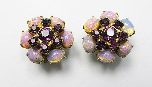Vintage 1950s Stunning Mid Century Amethyst and Opal Earrings