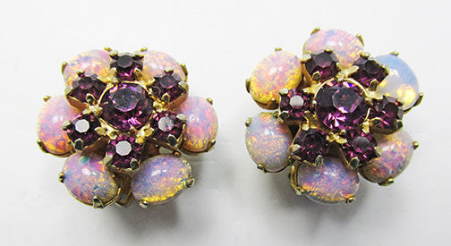 Vintage 1950s Stunning Mid Century Amethyst and Opal Earrings