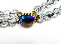 Vintage 1950s Jewelry Double Strand Gray Crystal Necklace and Earrings - Necklace Closure - Thumbnail