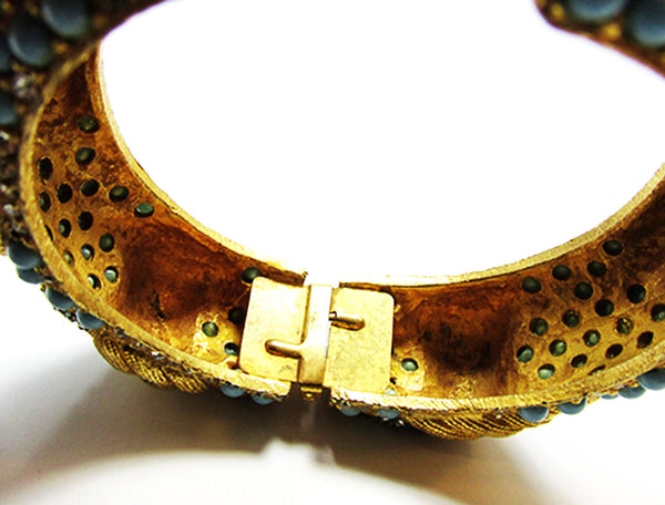 Vintage Jewelry 1960s Exquisite Turquoise Diamante Cuff Bracelet - Closure