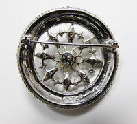 Ciner Vintage 1950s Striking Rhinestone and Pearl Circle Pin - Thumbnail