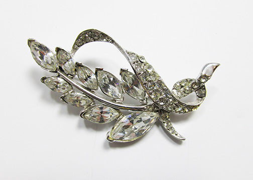 Vintage 1950s Mid Century Brilliant Rhinestone Floral Spray Pin