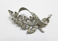 Vintage 1950s Mid Century Brilliant Rhinestone Floral Spray Pin - Thumbnail