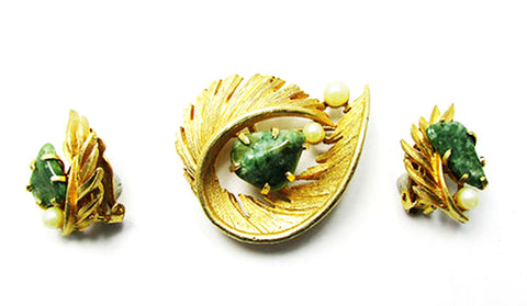 Lisner 1960s Vintage Designer Jewelry Gemstone Pin and Earrings Set - Front