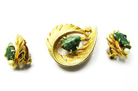 Lisner 1960s Vintage Designer Jewelry Gemstone Pin and Earrings Set - Front - Thumbnail