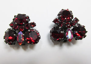 Made in Austria Vintage Mid Century Distinctive Ruby Floral Earrings