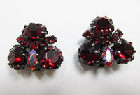 Made in Austria Vintage Mid Century Distinctive Ruby Floral Earrings - Thumbnail