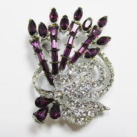 Vintage Mid Century 1950s Dazzling Amethyst Floral Bouquet Pin - Thumbnail