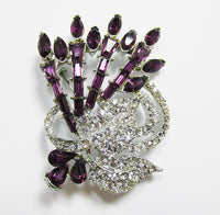 Vintage Mid Century 1950s Dazzling Amethyst Floral Bouquet Pin - Thumbnail