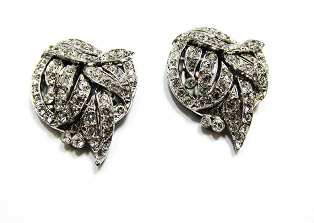 Crown Trifari Vintage 1930s Jewelry Two Art Deco Diamante Dress Clips - Front