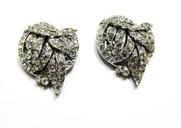 Crown Trifari Vintage 1930s Jewelry Two Art Deco Diamante Dress Clips - Front - Thumbnail