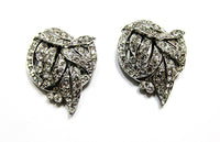 Crown Trifari Vintage 1930s Jewelry Two Art Deco Diamante Dress Clips - Front - Thumbnail