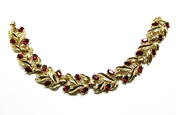 Crown Trifari 1950s Vintage Ruby Diamante Bracelet and Earrings - Bracelet