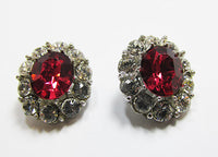 Vintage Retro 1930s Glamorous Rhinestone Button Earrings - Thumbnail
