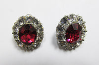 Vintage Retro 1930s Glamorous Rhinestone Button Earrings - Thumbnail