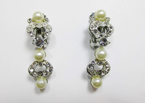 Vintage 1950s Spectacular Rhinestone and Pearl Drop Earrings