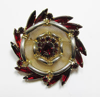 Vintage 1940s Stunning Retro Floral Rhinestone Gold Mesh Pin