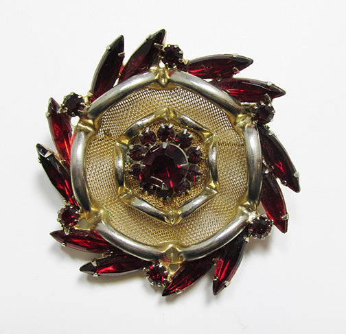 Vintage 1940s Stunning Retro Floral Rhinestone Gold Mesh Pin