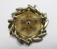 Vintage 1940s Stunning Retro Floral Rhinestone Gold Mesh Pin
